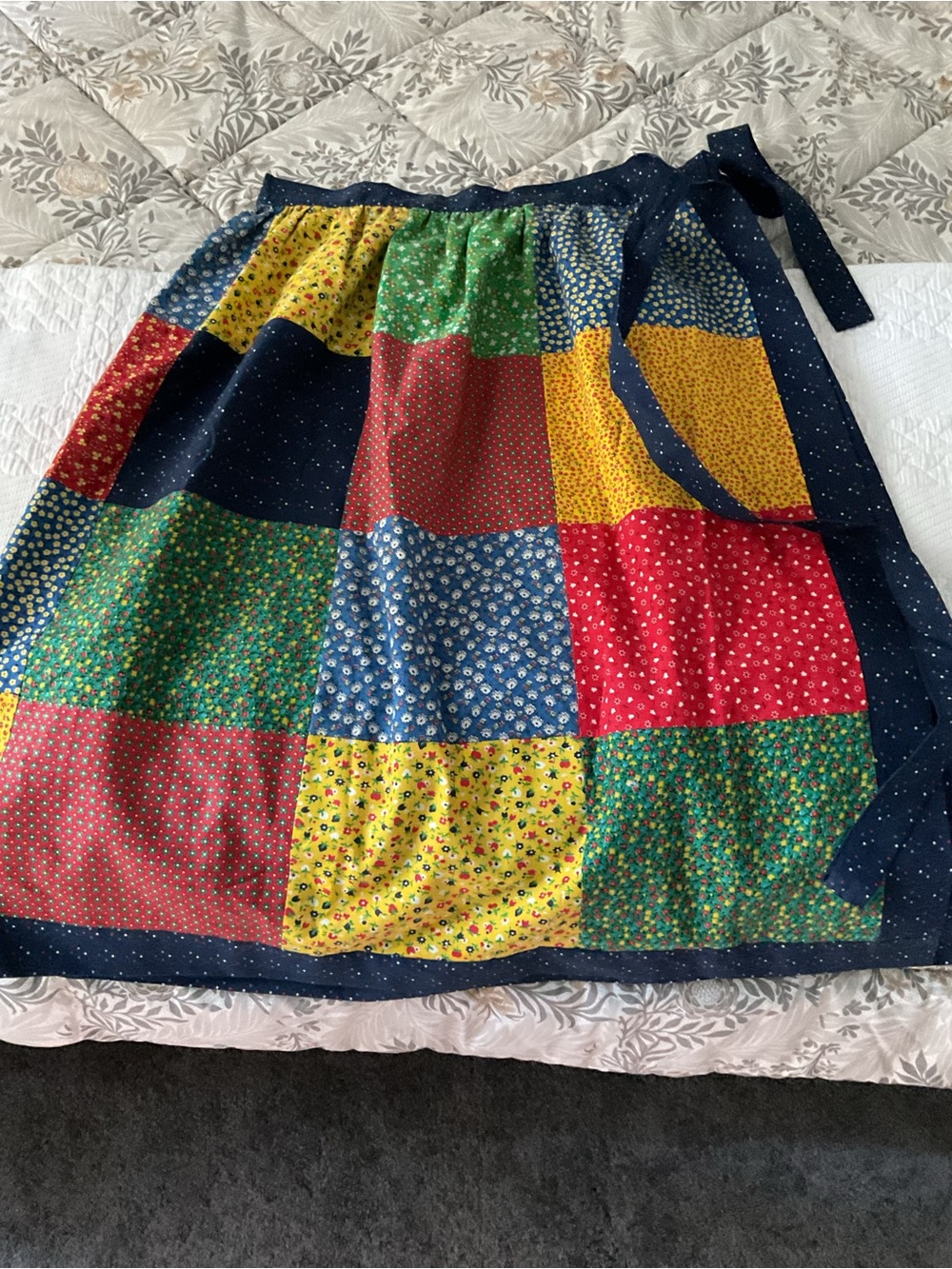 Patchwork Floral Wrap Skirt in Red, Yellow, Green, and Blue